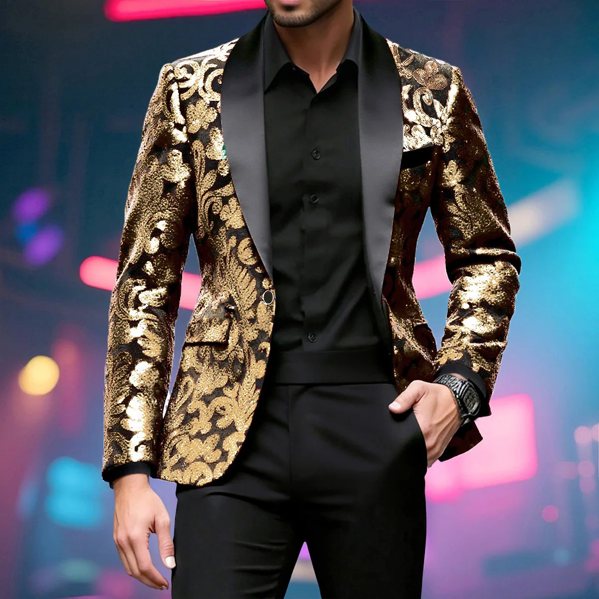 Shiny Sequin Embellished Single Button Stage Performance Outerwear in Blue Gold Green Purple Options for Men's Red Suit Jacket 261015