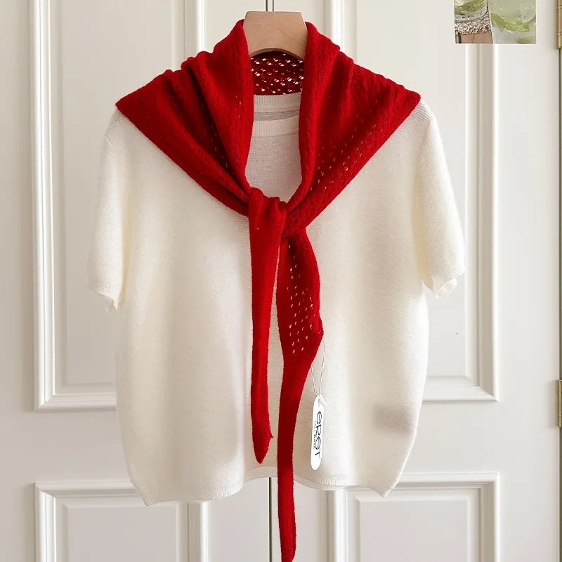 100% Wool Knitted Hollow Out Triangle Scarf Breathable Openwork Shawl Wrap Elegant Lightweight Neck Accessory For Ladies Daily 261017