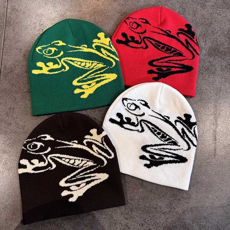 Beanie/Skull Caps 1PC Tree Frog Print Beanie Men Women Stretchy Knit Skull Cap for Outdoor Sports Casual Streetwear Unisex Cuffed Winter HatT261017