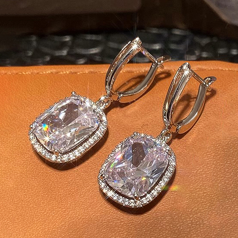 Huitan Shein Factory Direct Sales, Popular Women's Earrings, Light Luxury Style, High-End Cubic Zirconia Jewelry, Geometric Design
