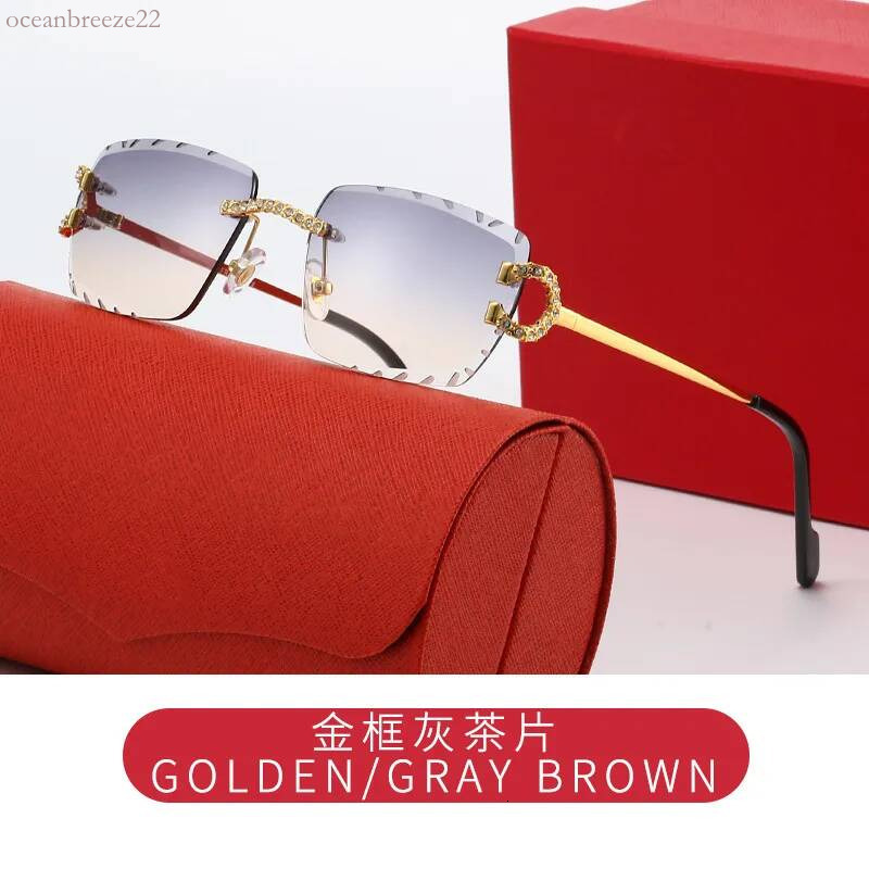 Mens Designer Rimless Square Carterly Sunglasses Metal Frame C Logo Accents Multi Color Lens UV400 Protection Retro Luxury Cartery Glasses for Women
