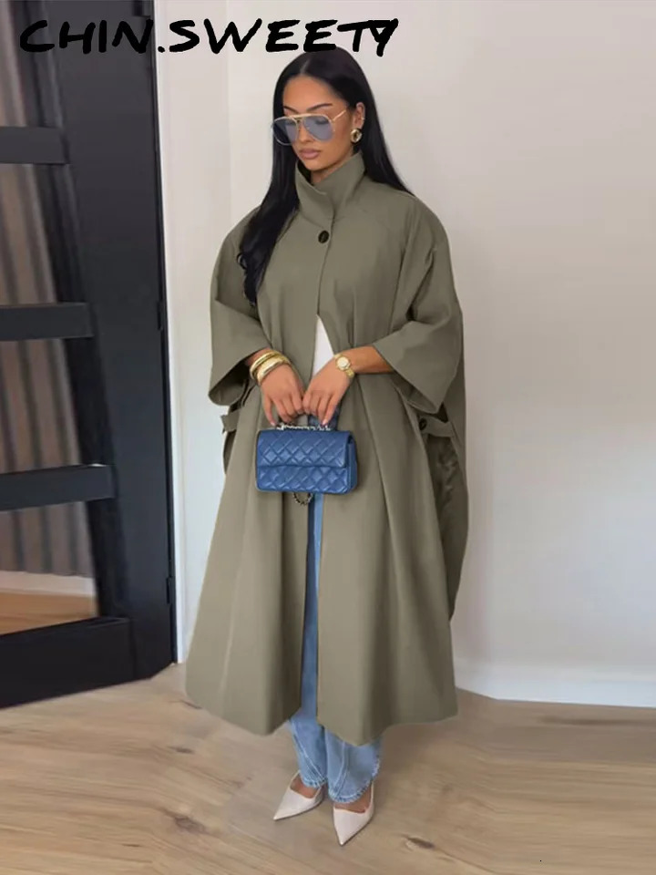 Casual Solid Women's Windbreaker Loose Stand Collar Half Sleeve Button Side Split Coat 2026 Summer Autumn Fashion Female Coats 261013