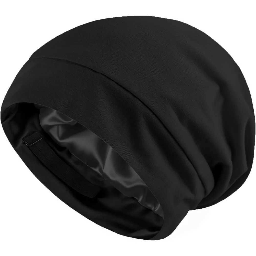 Satin Lined Beanie Sleep Cap Stretchy Silk Bonnet Double Layer Hair Protection Winter Skull Hat for Women Men S261017EIPR