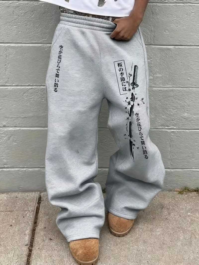 Men Women Straight Leg Quick Dry Trousers 3D Printed Katana Sakura Pattern Loose Streetwear Elastic Waist Sport Long Pants S261016Y3FB