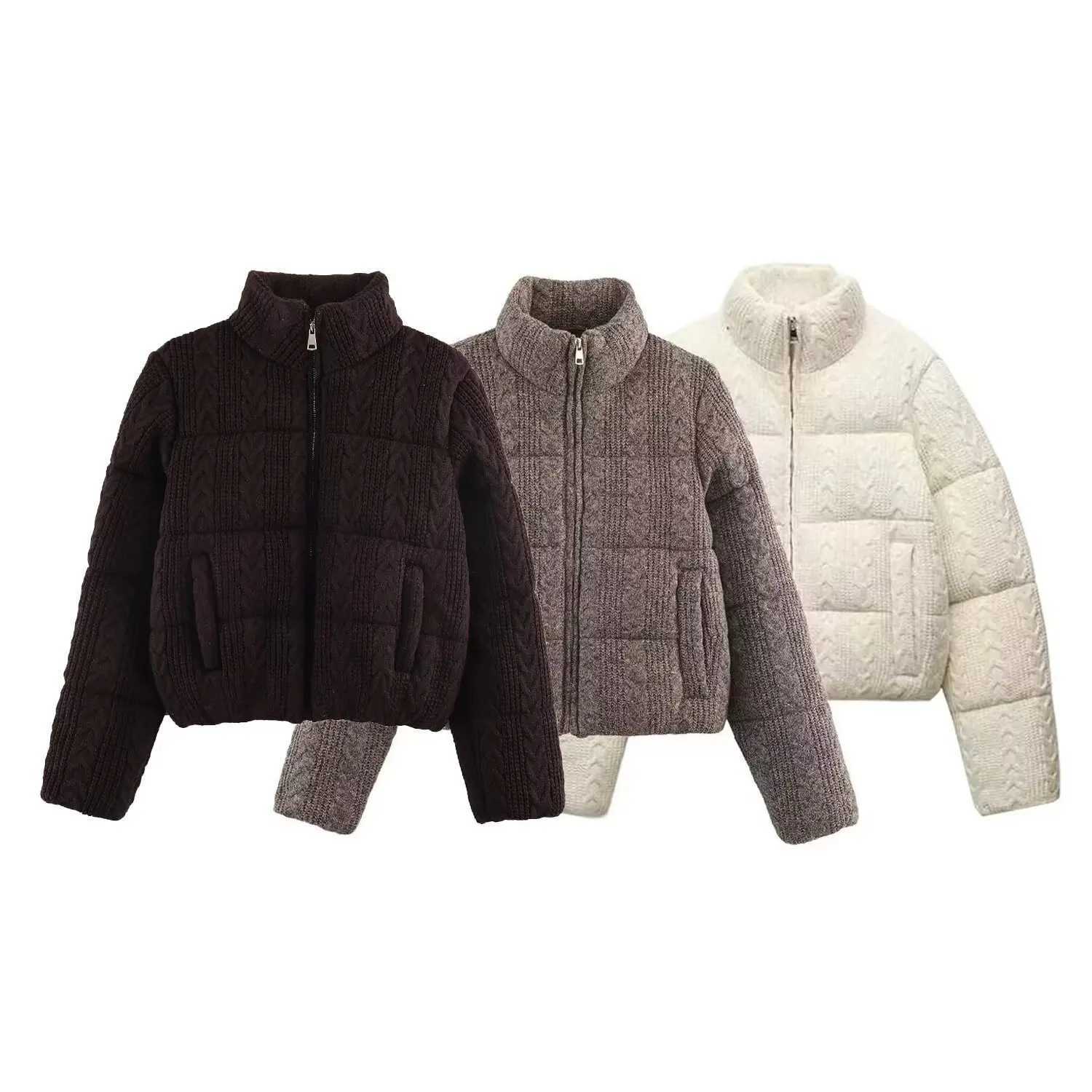 Women's Down Parkas Knitted Women's Jacket Zip Up Stand Collar Long Sleeve Thick Warm Fall Winter Trendy Fashion Classic Chic Outerwear Ne