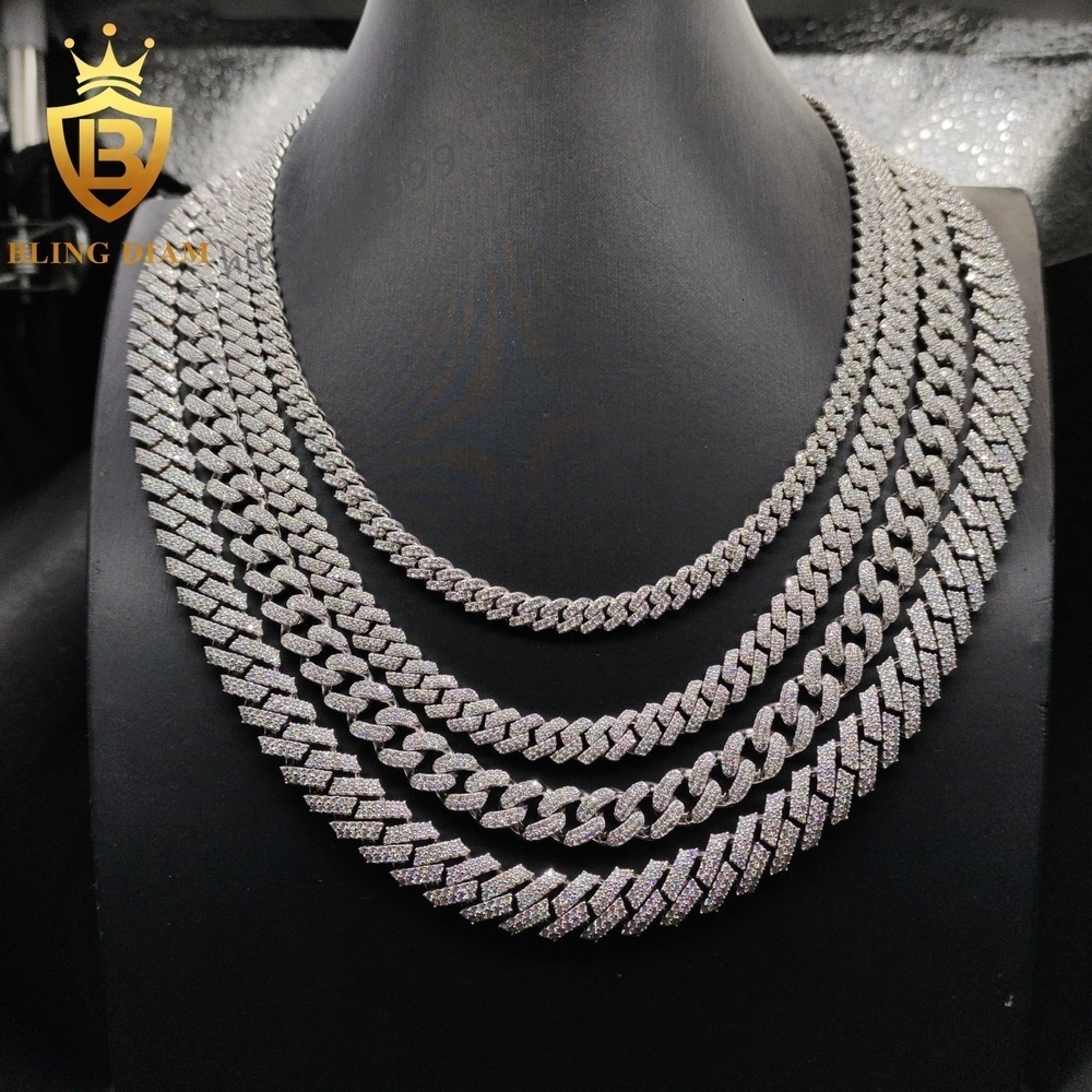 RTS Moissanite Cuban Link Chain S925 Sterling Silver Iced Out D Color VVS1 Hip Hop Jewelry for Men Women