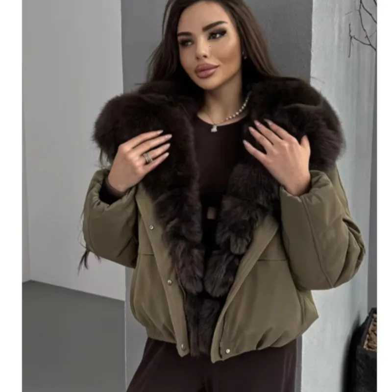 Women's Down Parkas Women's Winter Short Parka Elegant Fur Patchwork Jacket Warm And Loose Cotton Jacket Fashionable Big Fur Collar Casual