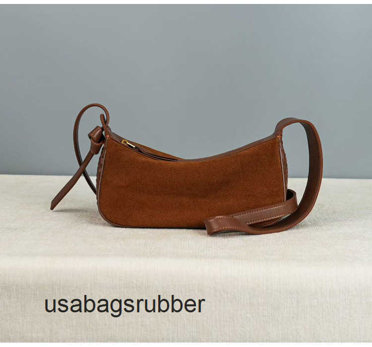 Soft Suede Purse handmade cowhide woven leather women's bag fashionable suede single-shoulder baguette matte small pillow trendy with Curved Cr