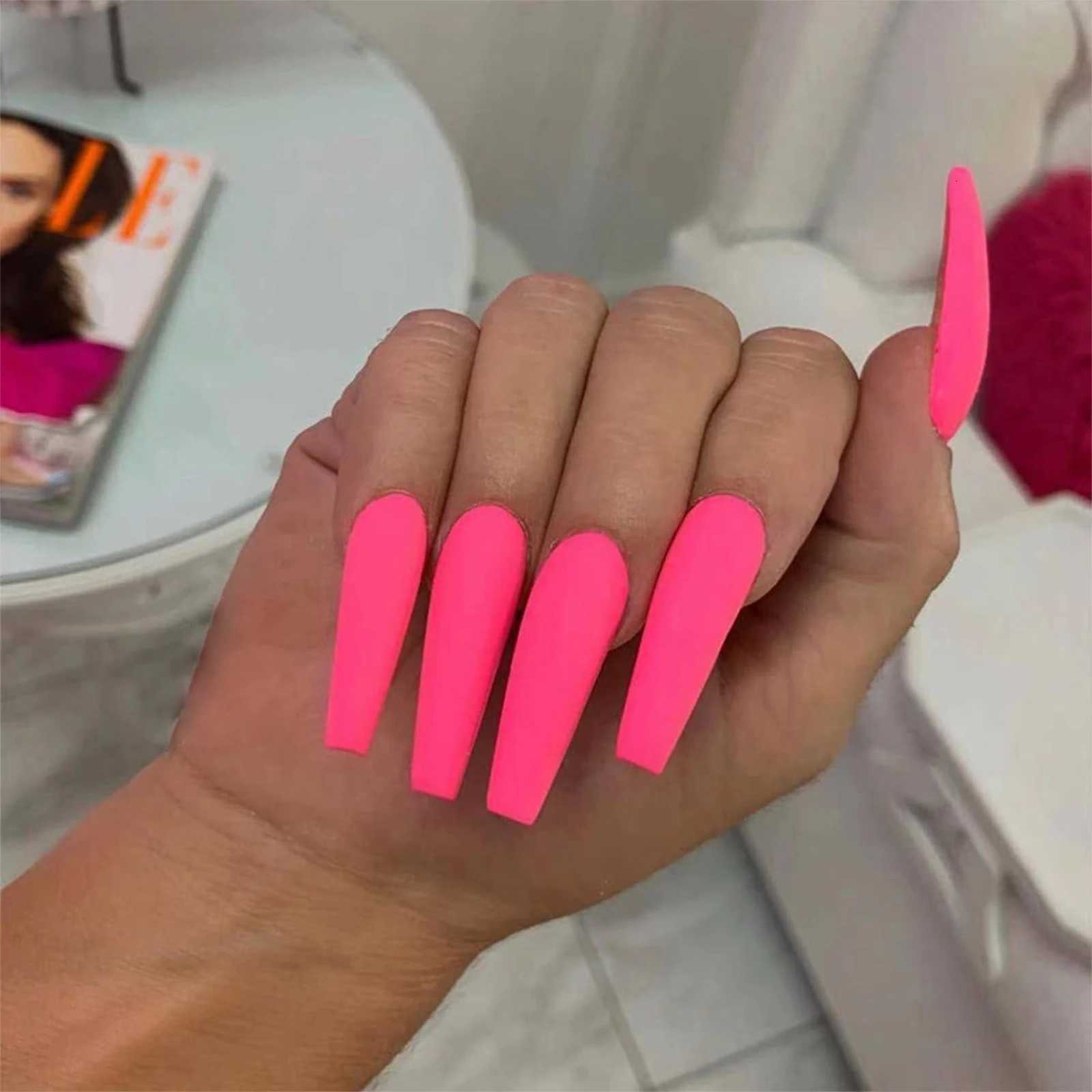 False Nails 24pcs False Nails Solid Color Long Ballet Fake Nails Full Cover Coffin Nail Tips Press On Nails Kit With Glue Detachable Q261017