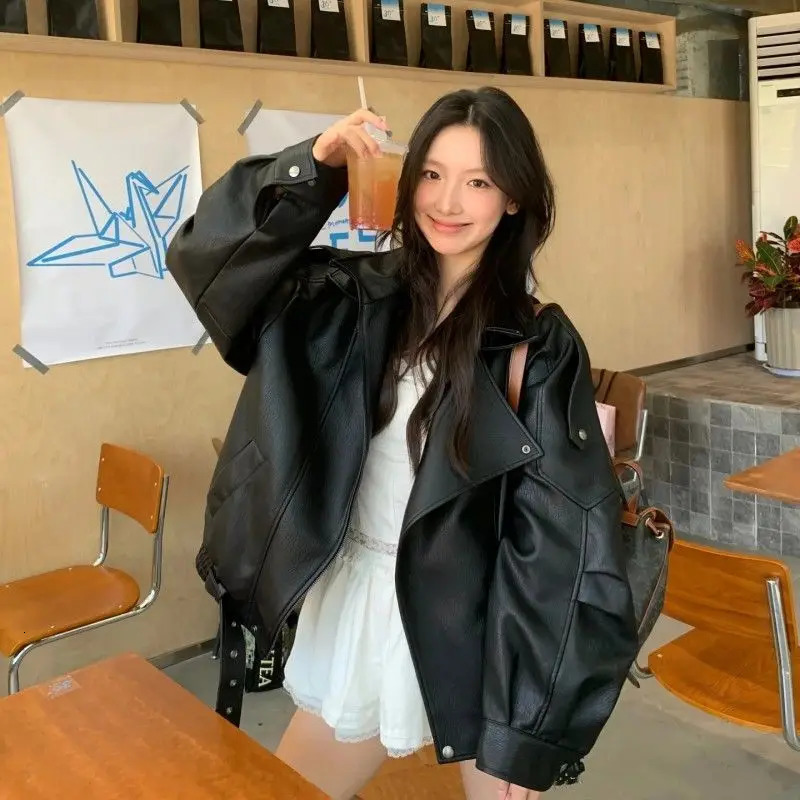 Retro European Style Women's Leather Jacket Motorcycle Clothes Early Autumn n PU Coat Top Female Fashion Sense 261016