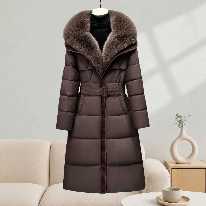 Women's Down Parkas 2026 Fashion Big Fur Collar Winter Coat Women's X-long Parkas Cotton-padded Jacket Thicken Warm Coats Slim Streetwear
