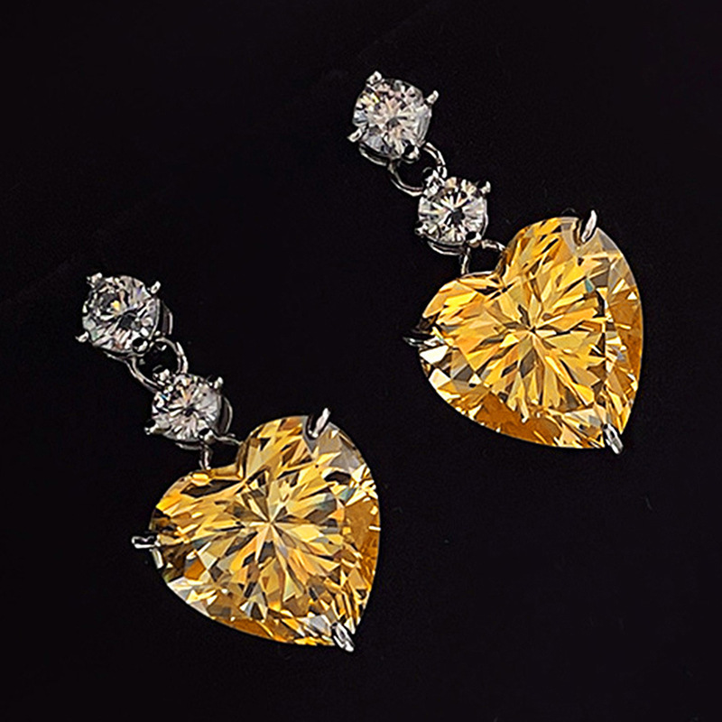 Huitan Qixi Gentle Love Heart Earrings, Featuring Zirconia Stones, A Sweet Charming Accessory, Perfect For Fashionable And Elegant Everyday Wear