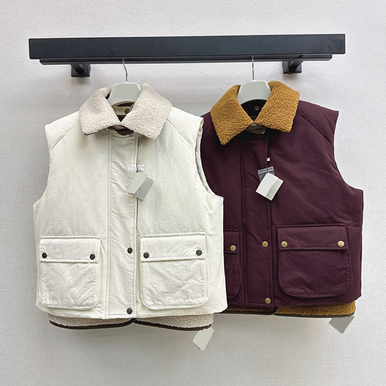 Designer Polo Fleece Vest Casual Sleeveless Loose Warm Panelled Faux Leather Collar Gilet Autumn Winter Outdoor Travel Weekend Versatile Padded Tank