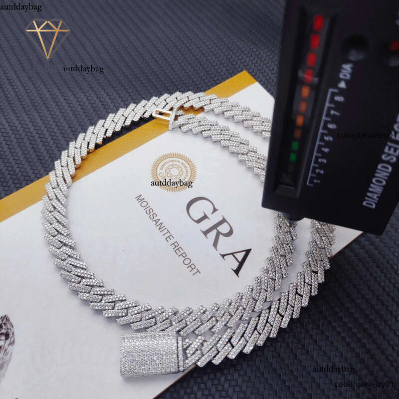 pass test 8-14mm wide GRA moissanite dia gold Sterg Sier cuban k chain for Men Hip Hop necklace
