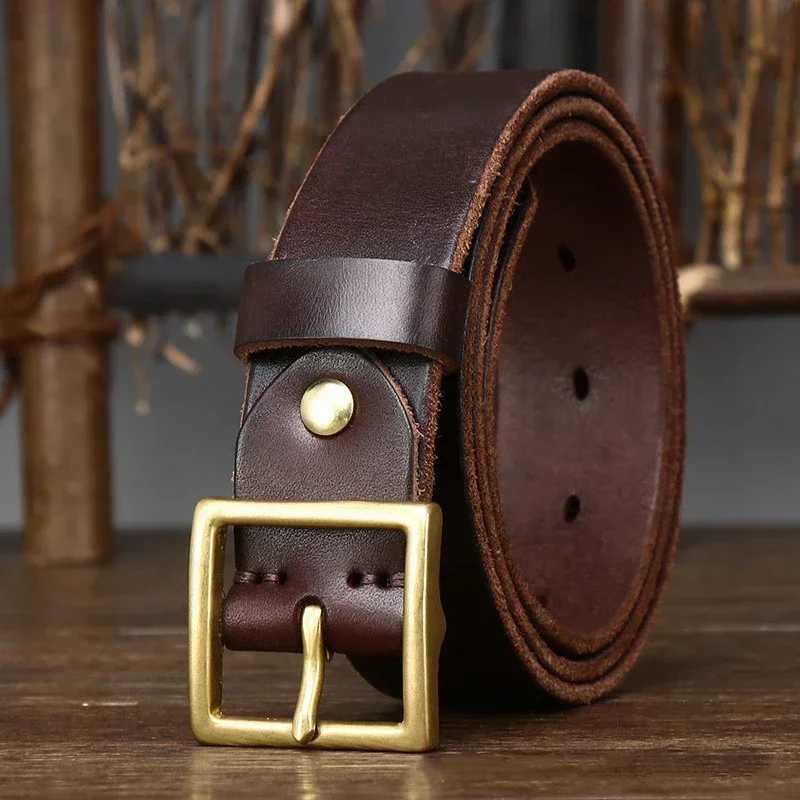 Leather 3.3CM Pure Cowhide Genuine for Men's Women High Quality Jeans Brass Buckle Belts Cowboy Fashion Designer Maelt M261016