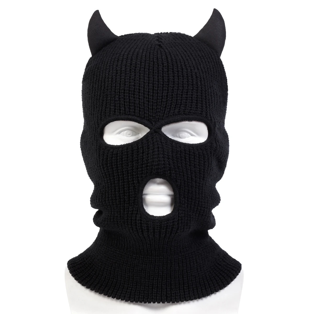 Personality Ox Horn Masked Hats Winter Warm Knitted Hat Windproof Beanies for Outdoor Riding and Snow Activities 261017