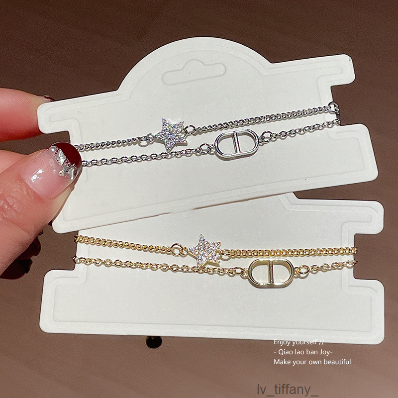 Zircon Star Exquisite Double Layer Bracelet Light Luxury High End Personalized Bracelet Commuting Fashion Design Handmade Gift