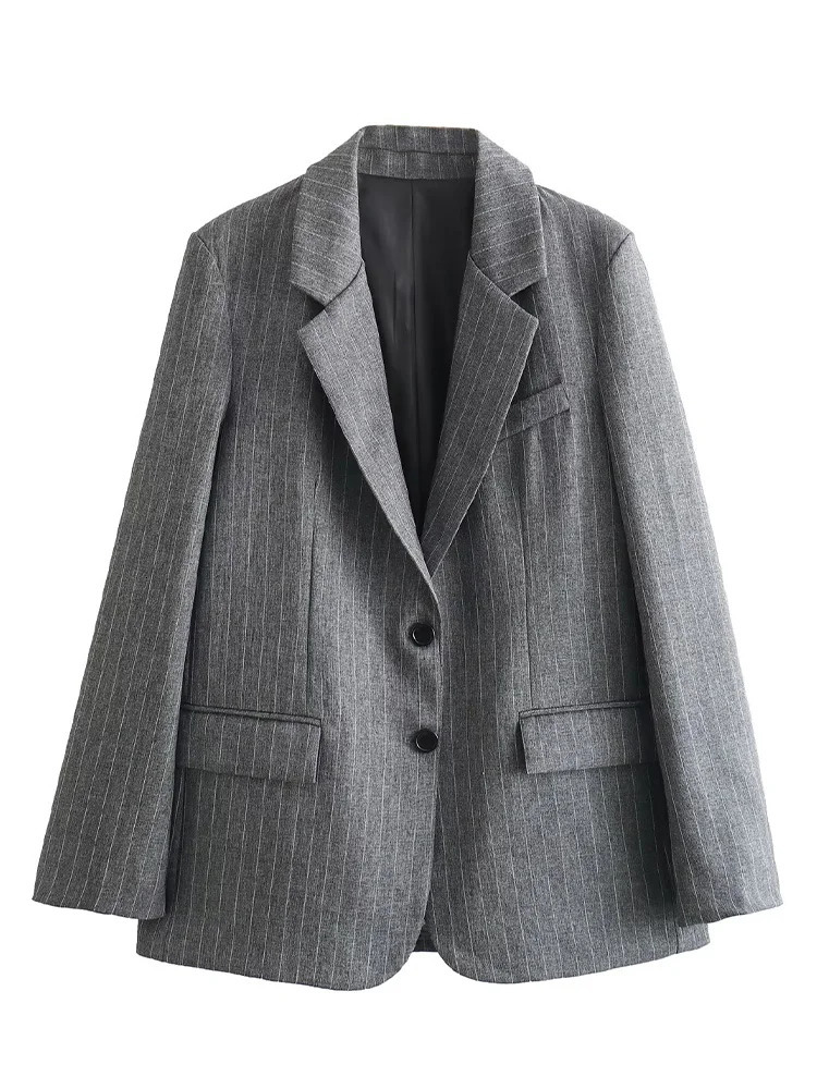Willshela Women Fashion With Pockets Striped Single Breasted Blazer Vintage Notched Neck Long Sleeves Female Chic Lady Outfits 261015