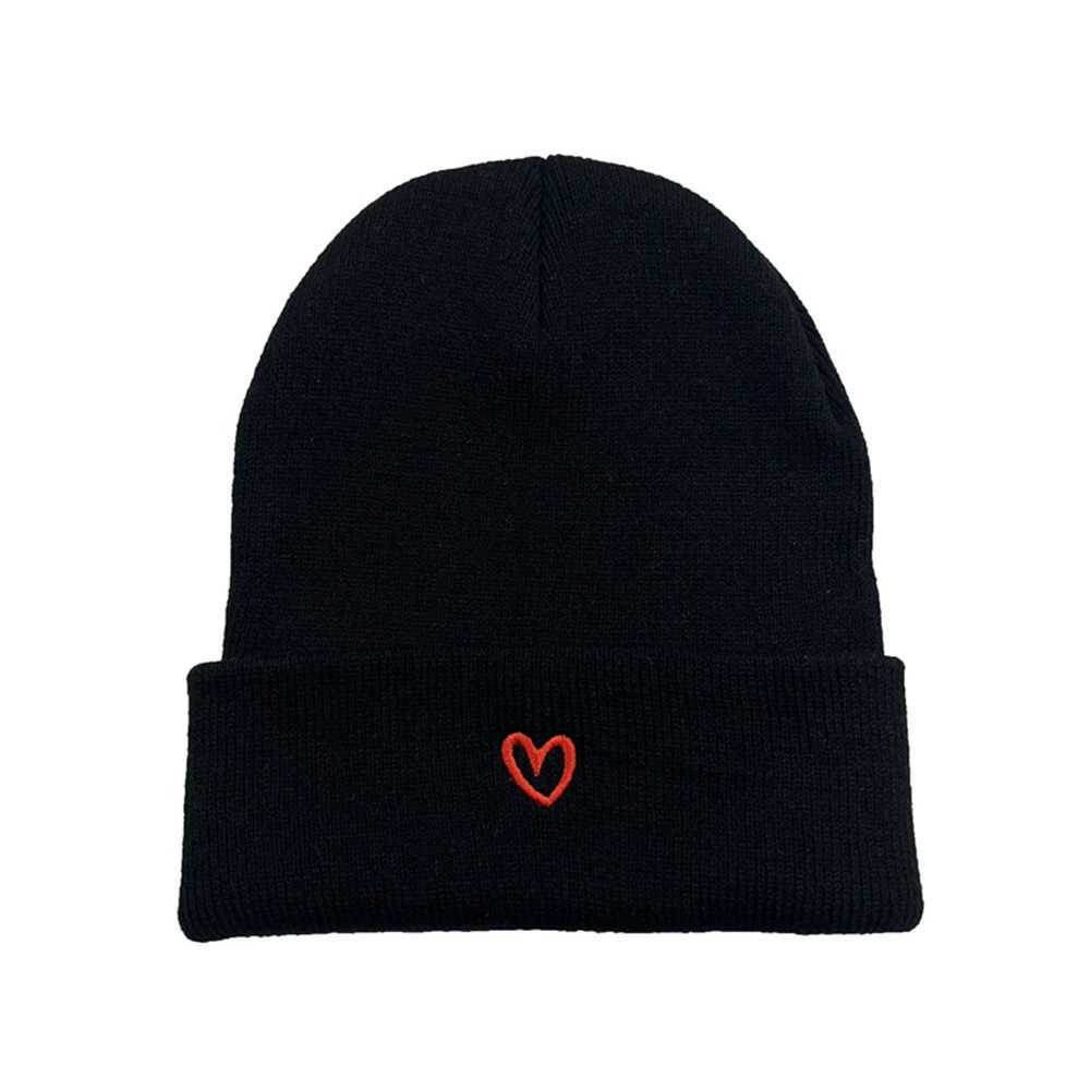 Beanie/Skull Caps 1pcs Men's Women's New Designer Little Heart Love Embroidered Knitted Hat Unisex Warm Caps Black White Q261017