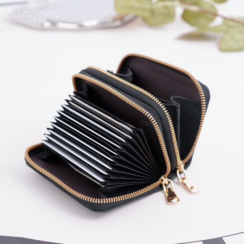 Vintage Style Double Zipper PU Card Wallet Mini Organizer Portable Coin Pouch