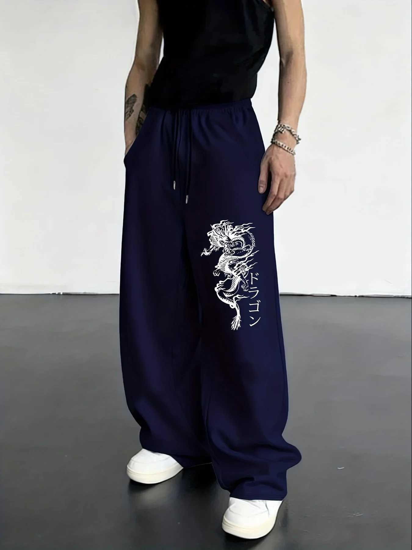 Men's Solid Color Sanitary Winter Pants 2026 Drawstring Waist Straight Wide Leg Loose Fit with Pockets Versatile Sports Trousers S261016E6M0