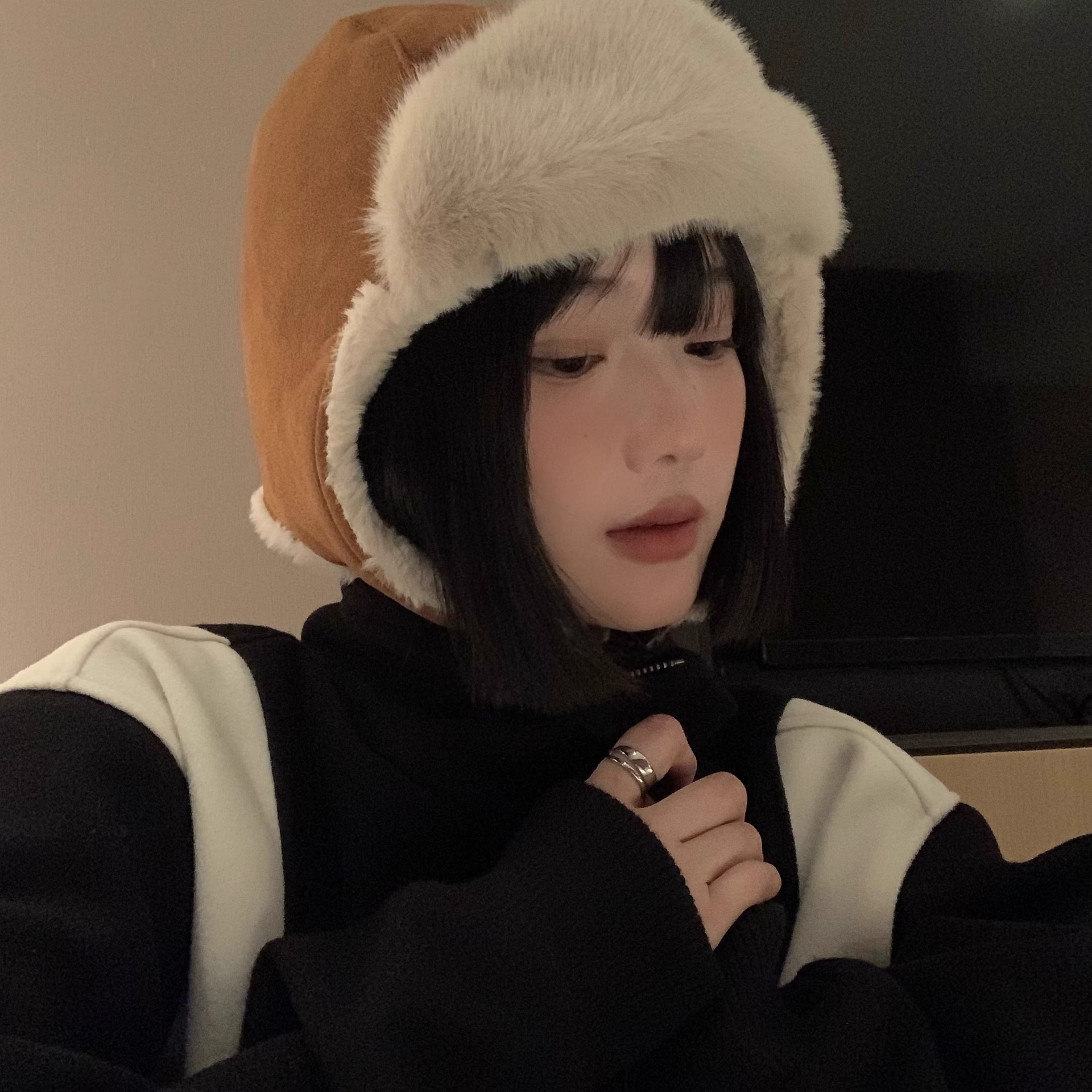Cycling Lei Feng for Women Winter Korean Style Face Slimming Fleece Lined Thickened Ear Protection Outdoor Warm Plush Hat