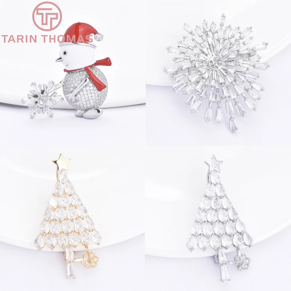 10365 1Piece 24K Gold Color Brass with Zircon Snowman Christmas Tree Shaped Brooch High Quality DIY Jewelry Making Accessories 261017