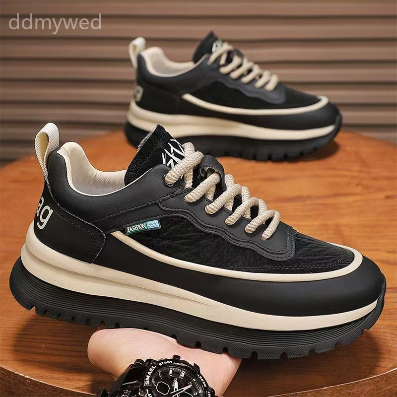 Men's Chunky Sole Sneakers Waterproof Leather Casual Running Shoes Outdoor Work Boots