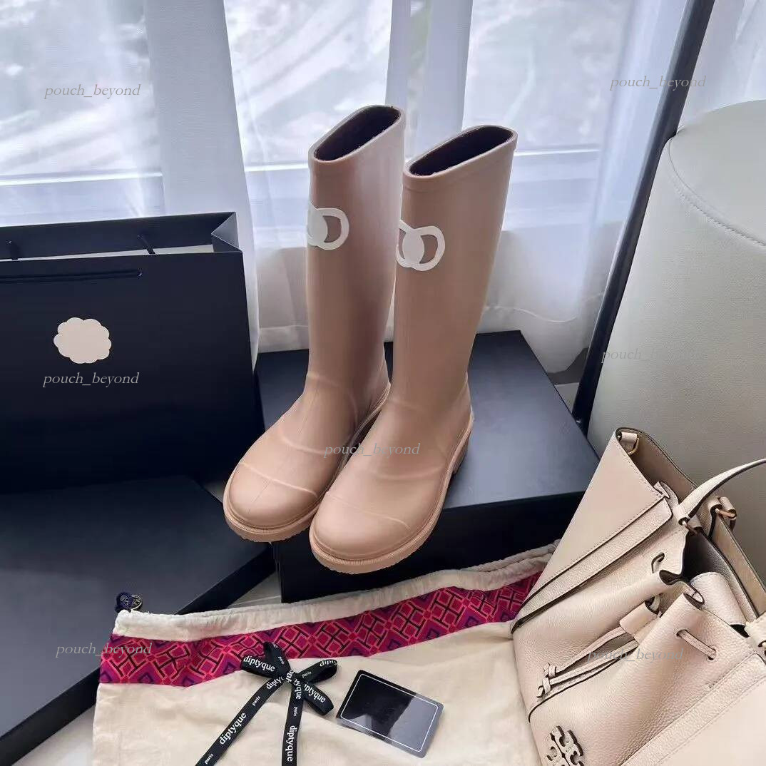 cc shoes Brand Designer Square Toe Women's Rain Boots Thick Sole Ankle Booist Excellent Quality Winter Women Rubber Boot Fashion Shoes chan sho