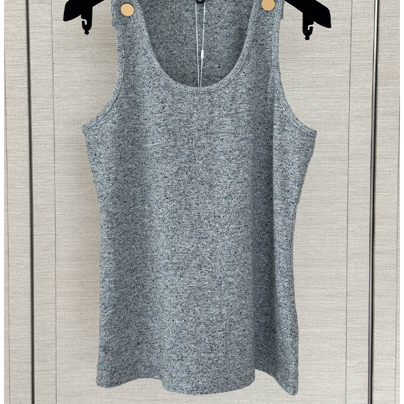 Ladies Classic Grey Knit Vest, Designer Vintage Luxury Heathered Wool U-Neck Sleeveless Top, Straight Fit Breathable Soft High-End Chic Elegant Wear
