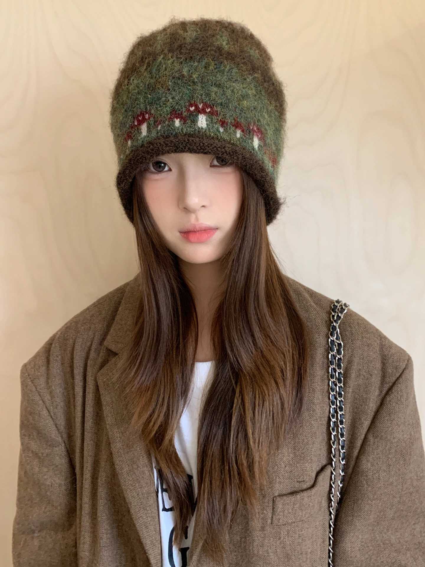 Beanie/Skull Caps Women Winter Pile Knitted Beanie Hat Retro Fair Isle Cuffed Cold Cap Warm Soft Head Cover Hat For Daily Outdoor Skiing WearT261017