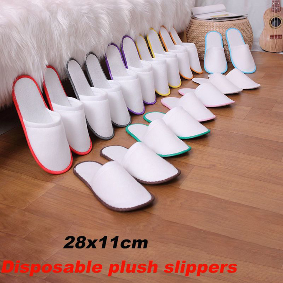10Pair Lot Hotel Slippers Men Womens random color Velvet Travel Disposable Cotton Home Hospitality Shoes Cheap SPA Guest Slides ddmykukumalu