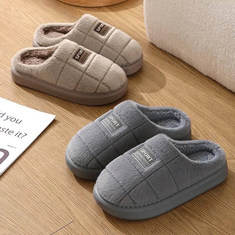 New Fashion Winter Slippers Women Men Thick Sole Indoor Home Warm Couples Non Slip Flat Platform Cotton House Shoes ddmykukumalu