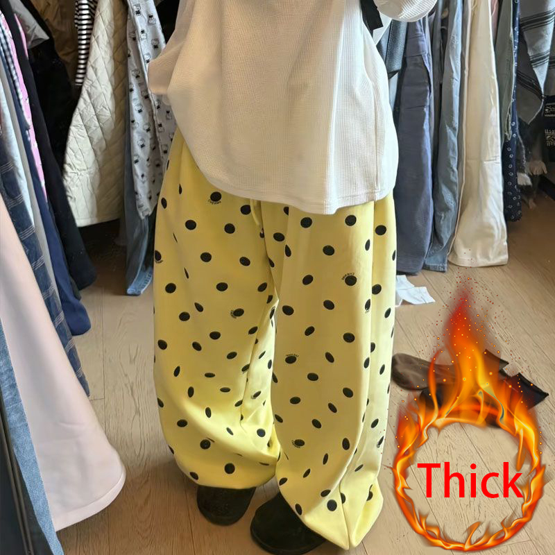 MEXZT Polka Dots Fleece Sweatpants Women Streetwear Baggy Joggers Y2K Harajuku Print Wide Leg Pants Winter Casual Trousers New