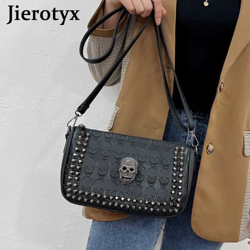 Cross Body JIEROTYX Studded Skull Bags Punk Style Crossbody Bag Women Vegan Faux Leather Messenger Shoulder Bag Womens Handbags H261016