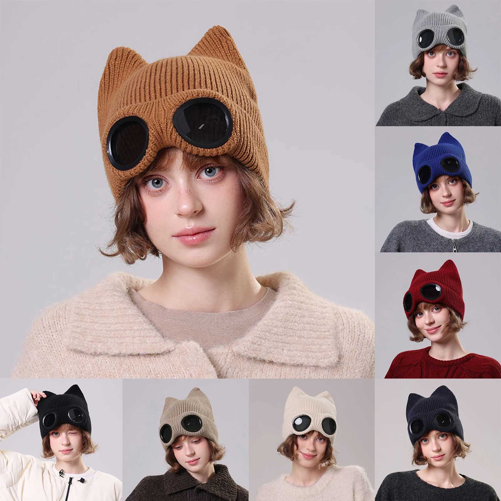 New Fashion Outdoor Glasses Knitting Ski Cap Cute Ears Sun Visor Street Dan Teenage Hats Pilot Glasses Men Women Baseball Cap S261017LYQX