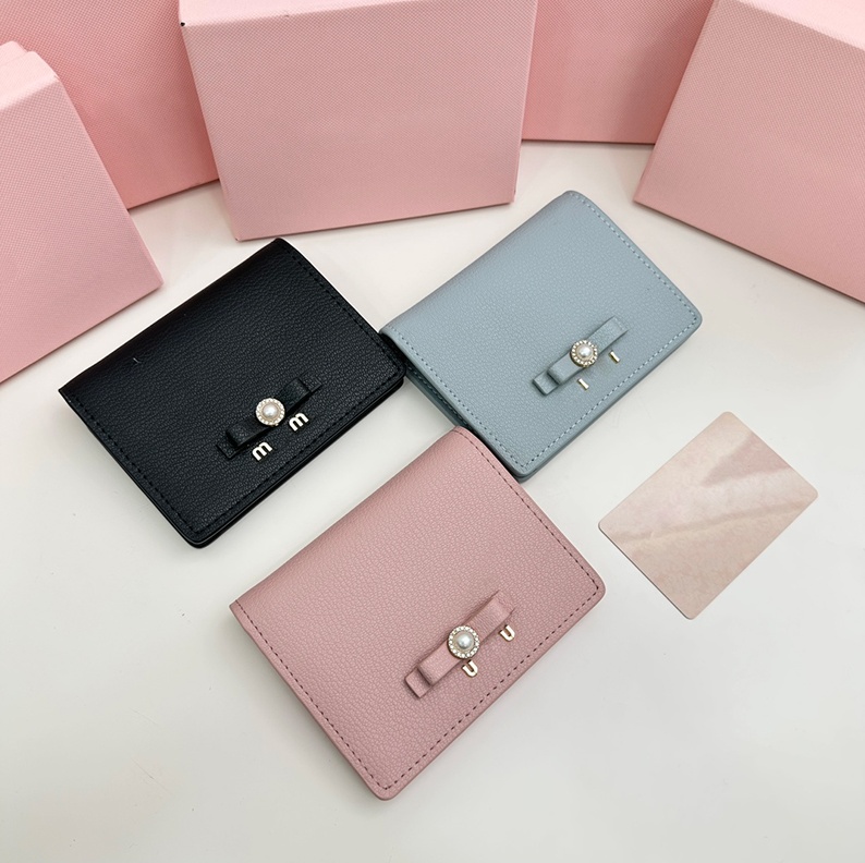 5A Designer Short Wallets 5236 mm Card Holders Mini Pink Black women wallet Leather Purse for Women New Fashion Pleated Wallet Coin Purse cover Hand