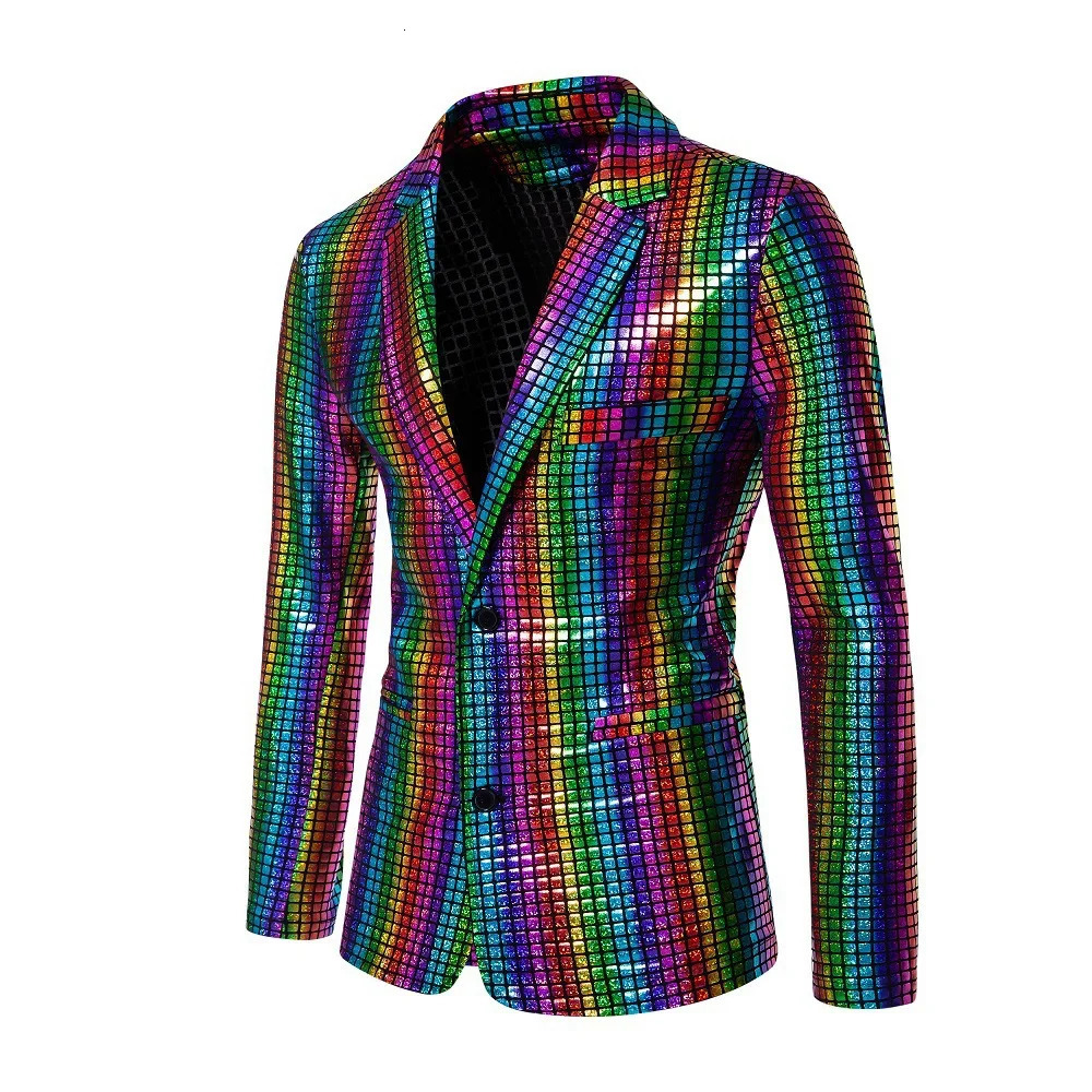 Grid Stamping Nightclub Trendy Studio Party Clothes for Men's Singles Long Sleeve Blazer Long Trousers Suits for Men 261015