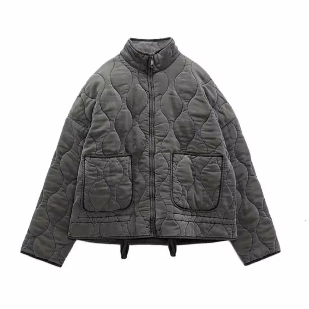 Women's Cotton Jacket Loose Vintage High Collar Zipper Large Pocket Decorative Quilted Cotton Coat For Women 261015