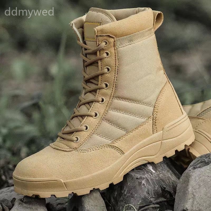 Lightweight Tactical High-Top Combat Boots for Men Women Outdoor Hiking Shock Absorbing Wear Resistant Rubber Sole Military Style Work Boots