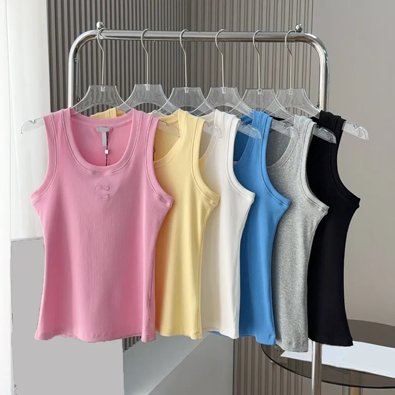 Designer Embroidered Tank Tops Women Summer Elastic Slim Fit Vest Solid Color Casual Sports Singlets Tanks