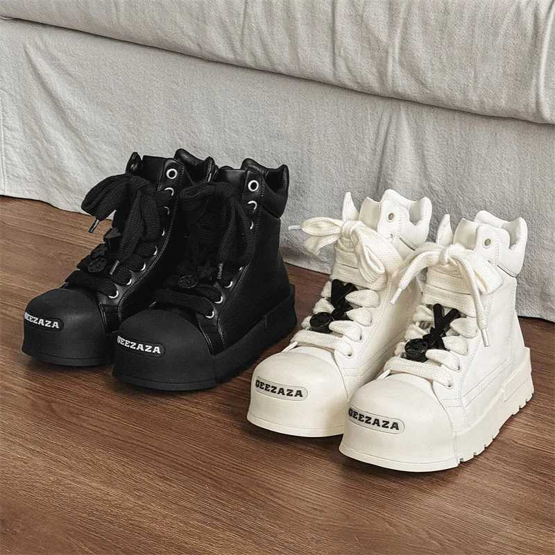 High Top Boots Men's Women Leather Shoes Fashion Platform Sneakers Shoes Outdoor Sneakers Lace Up Non-Slip Ankle Boots Male Q261015