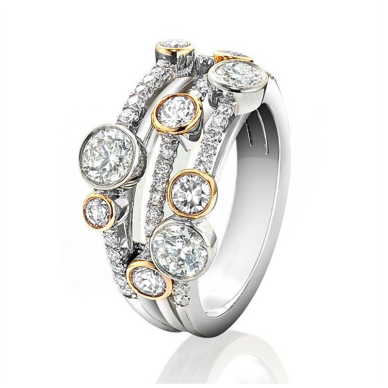 Huitan European American Zircon Ring, Featuring Hollow Geometric Lines And Diamond-Studded Dots, A WomenS Two-Tone Ring