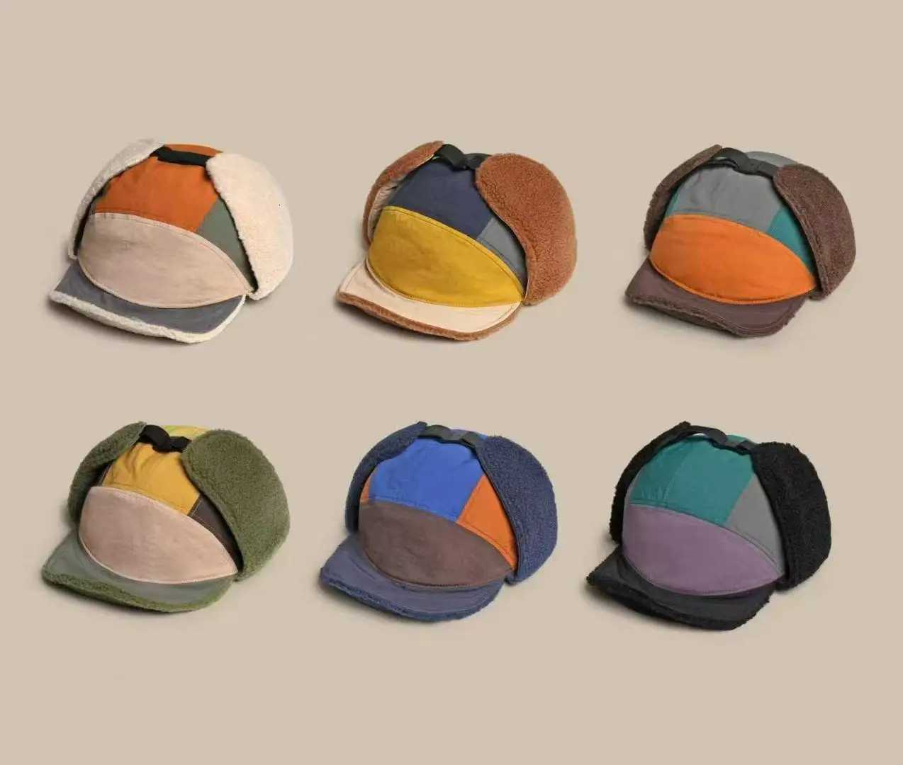 Trapper Hats Korean Color-blocked Sunglasses Pilot Hat Men Women Thicker Warm Baseball Cap Autumn Winter Ear-protecting Duckbill Bomber HatT261017