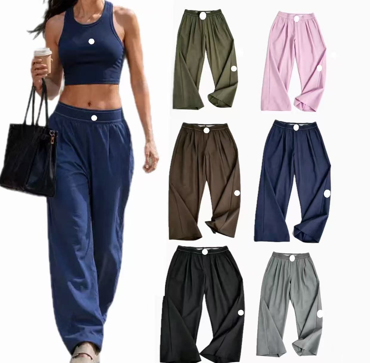 Women Summer 2 Piece Yoga Set Quick Dry Short Sleeve Top High Waist Wide Leg Pants Athleisure Sports Outfit 5A