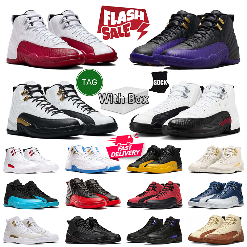 With box basketball shoes men womens 12 12s designer sneakers Bloodline Taxi French Blue Flu Game Playoffs Cherry mens trainers outdoor sports shoe