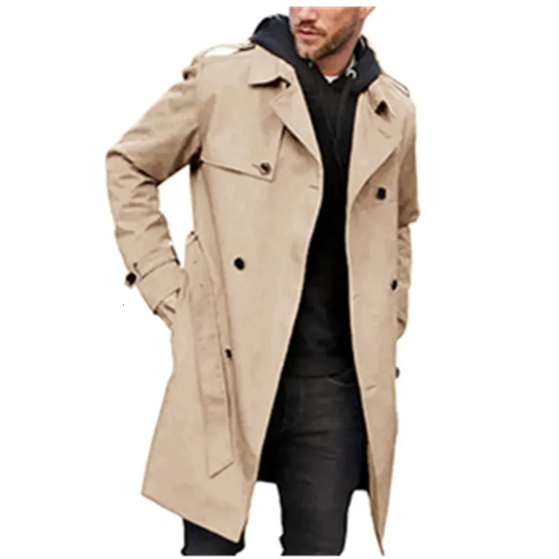 Mens Jackets Spring and Autumn Solid Color Long-sleeved Windbreaker Lapel Slim Double-breasted Casual Coat 261015
