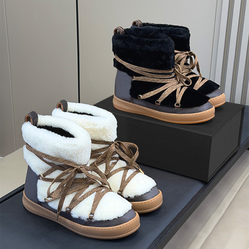 Top Quality Designer Boots Women Cloud Lace-Up Ankle Boot Sneaker Winter Shearling Snow Boot Printed Leather Boots Luxury Ski Booties Shoes 1208