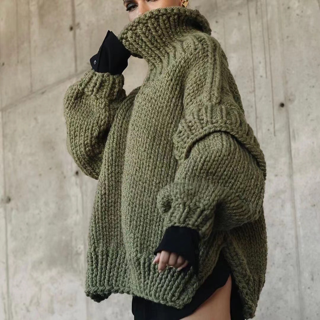 Chunky Knit Sweater Pullover Knitwear Women's Fluffy Long-Sleeve Turtleneck Sweater