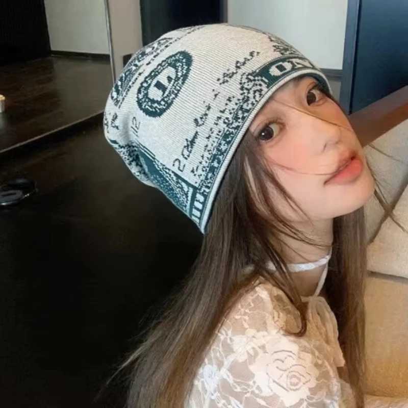 Beanie/Skull Caps Y2K Street Men's Women's Warm Gold Pattern Knitted Hat Fashion Jacquard Design Personality Pattern Outdoor Cap Q261017